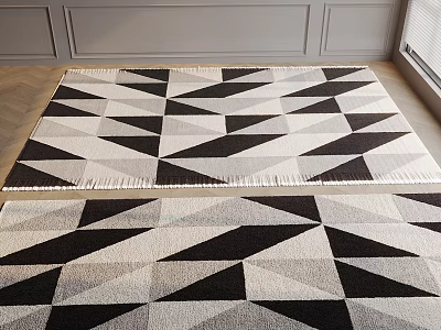 Square Area Rug With Geometric Triangle Patterns In Room 3d model Square Area Rug With Geometric Triangle Patterns In Room 3d model