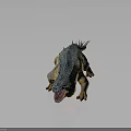 3D Fantasy Creature Character With Spiked Back Blue Yellow Scaly Skin And Open Mouth