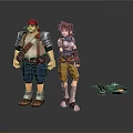 Cartoon Style Characters With Standing Figures And Small Flying Companion Design