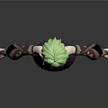 Stylized 3D Anime Character With Green Hair Purple Brown Outfit Decorative Cuffs And Leg Tattoos