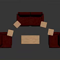 Red Leather Sofa and Armchairs with Wooden Coffee Table Furniture Set