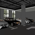 Modern Parking Garage Interior With Parked Cars Directional Arrows And Ceiling Lights