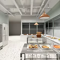 Bright Modern Bakery Kitchen With Fresh Baked Bread Fruits Ovens And Pendant Lights