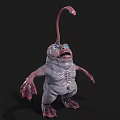 Fantasy Alien Creature 3D Model With Large Eyes Open Mouth And Tentacle Head