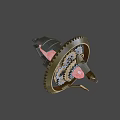 Futuristic Weapon Design Featuring Golden Gear Red Core And Silver Metal Components