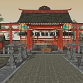 Japanese-style blessing water well pavilion porch ancient building pavilion 3d model