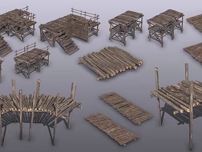 Wooden Building Structures Featuring Frames Platforms Steps And Planks 3d model