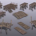 Wooden Building Structures Featuring Frames Platforms Steps And Planks