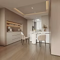 Modern Living and Dining Room Interior With Wooden White Sofa Marble Coffee Table Large Windows