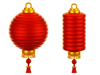 Traditional Red Lantern Decorative Ornament Set With Gold Accents And Tassel Details 3d model
