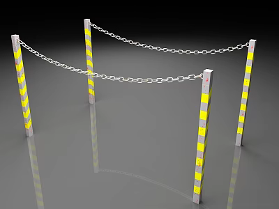 Public Safety Barrier Posts With Yellow And Gray Stripes Connected By Chains 3d model