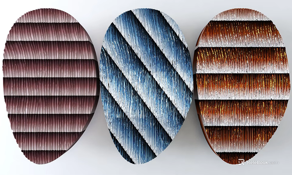 Modern Oval Shaped Wall Decor With Striped Textures In Brown Blue And Gold Tones 3d model 