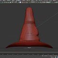 Black Witch Hat with Pointed Curved Tip and Wide Brim Design
