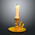 Golden Decorative Candlestick With Burned Candle On Tray Base For Home