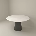 Round White Dining Table With Black Conical Base In Minimalist Setting 3d model