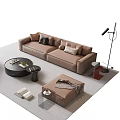 Modern Brown Sofa and Coffee Table Set With Accent Chair Floor Lamp and Decorative Pillows