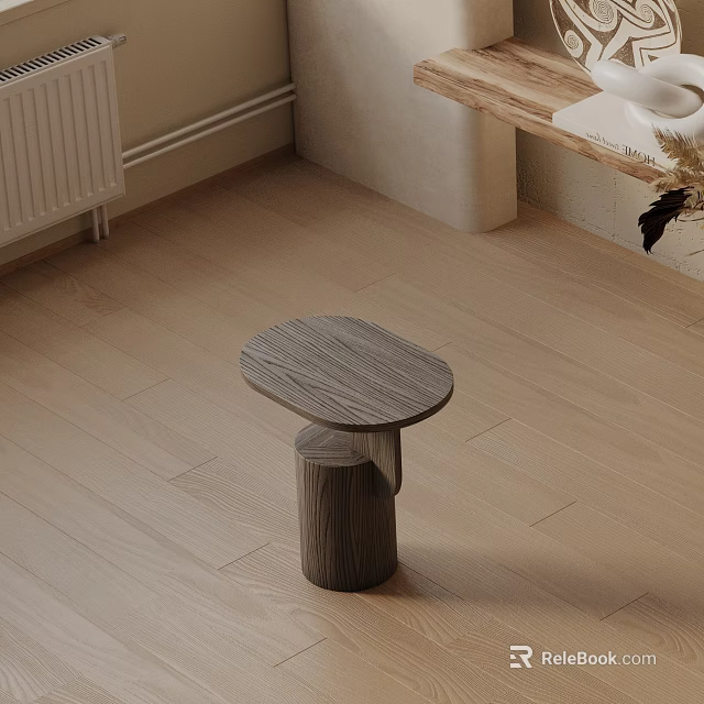 Natural Wooden Side Table With Oval Top And Stump Like Base Design 3d model 