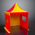 Red And Yellow Castle Shaped Tent With Pointed Roof And Windows