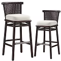 Two Woven Backrest Bar Stools With Wooden Frames And White Cushions For Modern Kitchen Home Bar
