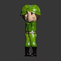 Cartoon Human Characters In Green Military Uniform With Camouflage And Black Boots Front Back View