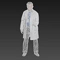 Man in White Doctor Coat with Stethoscope and ID Badge Standing on Grey Background Gesturing