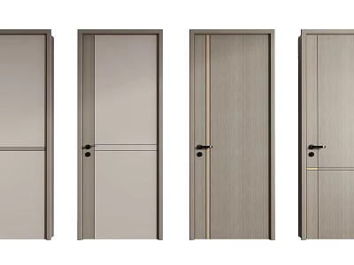 Modern Hinged Doors Featuring Gray Wood Grain Sleek Design Decorative Lines And Handles 3d model