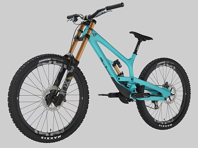 Light Blue Mountain Bike Equipped With Suspension And Large Tires 3d model
