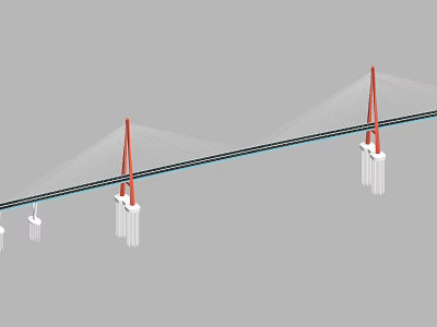 Modern Cable Stayed Bridge Structure With Red Pylons White Piers And Roadway 3d model