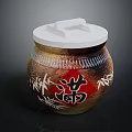 Pottery Jar With White Lid Red Character Man And Bamboo Patterns In Brown Gold Gradient