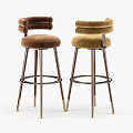 Elegant Modern Bar Stools With Brown And Beige Velvet Curved Backrest And Metal Legs