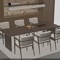 Modern Rectangular Wooden Dining Table Set With Six White Chairs And Minimalist Design 3d model