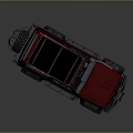 Red Off Road Vehicle With Large Tires Roof Rack And Spotlights