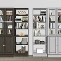 Modern Dark and White Bookcase Displaying Books Decorative Items and Storage Boxes 3d model