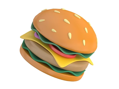 Colorful 3D Hamburger With Sesame Seeds Lettuce Cheese Patty Tomato Slices And Buns 3d model