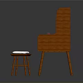 Traditional Wooden Writing Desk With Glass Door Cabinet Drawers And White Cushioned Stool