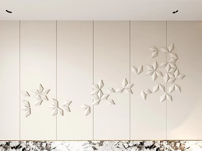 Minimalist Wall Decor With 3D Flower Shapes On Light Wall 3d model