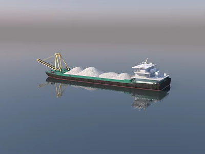 Cargo Ship With White Cargo And Yellow Crane On Calm Water 3d model