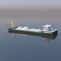 Cargo Ship With White Cargo And Yellow Crane On Calm Water