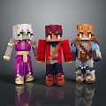 Pixel Art Game Characters Wearing Three Colorful Outfits And Unique Looks