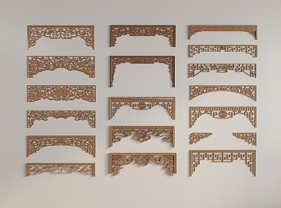 Chinese-style Solid Wood Carved Door Lintel Flower Lattice Hanging Carved Component Partition Beam Pane Door Head Angle Flower 3d model