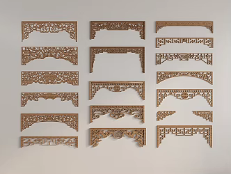 Chinese-style Solid Wood Carved Door Lintel Flower Lattice Hanging Carved Component Partition Beam Pane Door Head Angle Flower 3d model