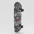 Black Skateboard Sports Equipment With White Red Graphic Design And Black Wheels