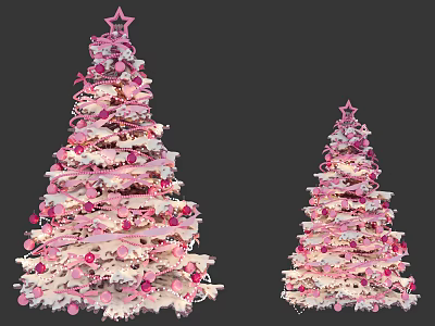 Pink Christmas Tree Art Installations With Star Ornaments And Decorative Balls 3d model