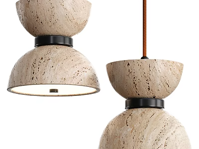 Modern Beige Marble Texture Pendant Light With Double Dome Design And Black Accent Ring 3d model