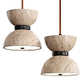 Modern Beige Marble Texture Pendant Light With Double Dome Design And Black Accent Ring