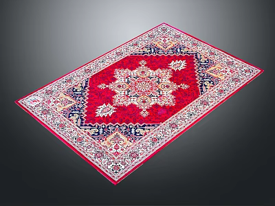 Traditional Oriental Rug Design With Red Central Medallion And Intricate Geometric Patterns 3d model