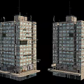 Two Tall Residential Buildings Exterior With Multiple Windows And Graffiti At Base