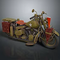 Vintage Military Green Motorcycle With White Star Red Side Cases And Classic Design Elements