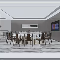 Elegant Private Dining Room Interior With Round Dining Table Chairs And Calligraphy Artwork 3d model