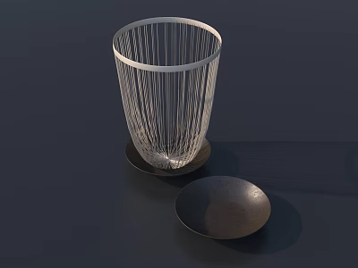 Modern Minimalist Tableware Set Featuring Wire Frame Cup And Ceramic Bowl On Black Base 3d model